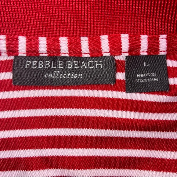 Pebble Beach Collection Men’s Large Polo Red White Stripe Golf Shirt Links - Picture 7 of 8